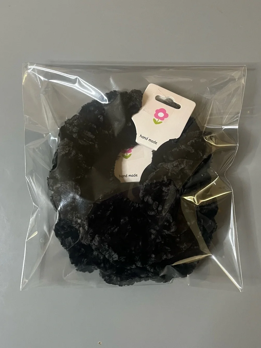 Set of 2 Black Velvet Crochet Scrunchies Handmade NWT Chenille Hair Ties